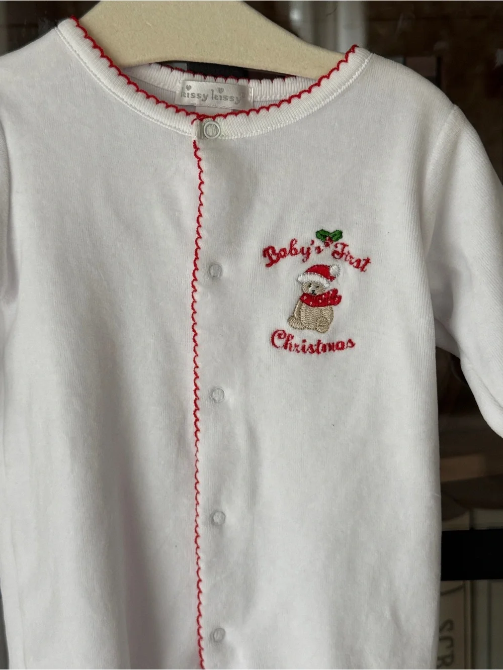 Kissy Kissy baby’s first christmas footies coverall velour teddy bear embroidery